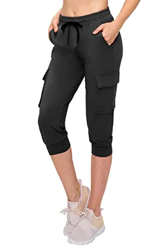 ALWAYS Women's Capri Cargo Joggers - Super Soft Ladies Capris Elastic Cargo Pants with Pockets Plaid 2026 S