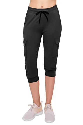 ALWAYS Women's Capri Cargo Joggers - Super Soft Ladies Capris Elastic Cargo Pants with Pockets Plaid 2026 S