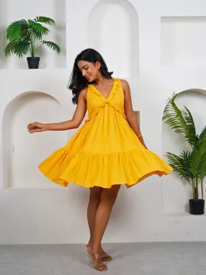 Amber Ruffle Yellow Cotton Mini Dress