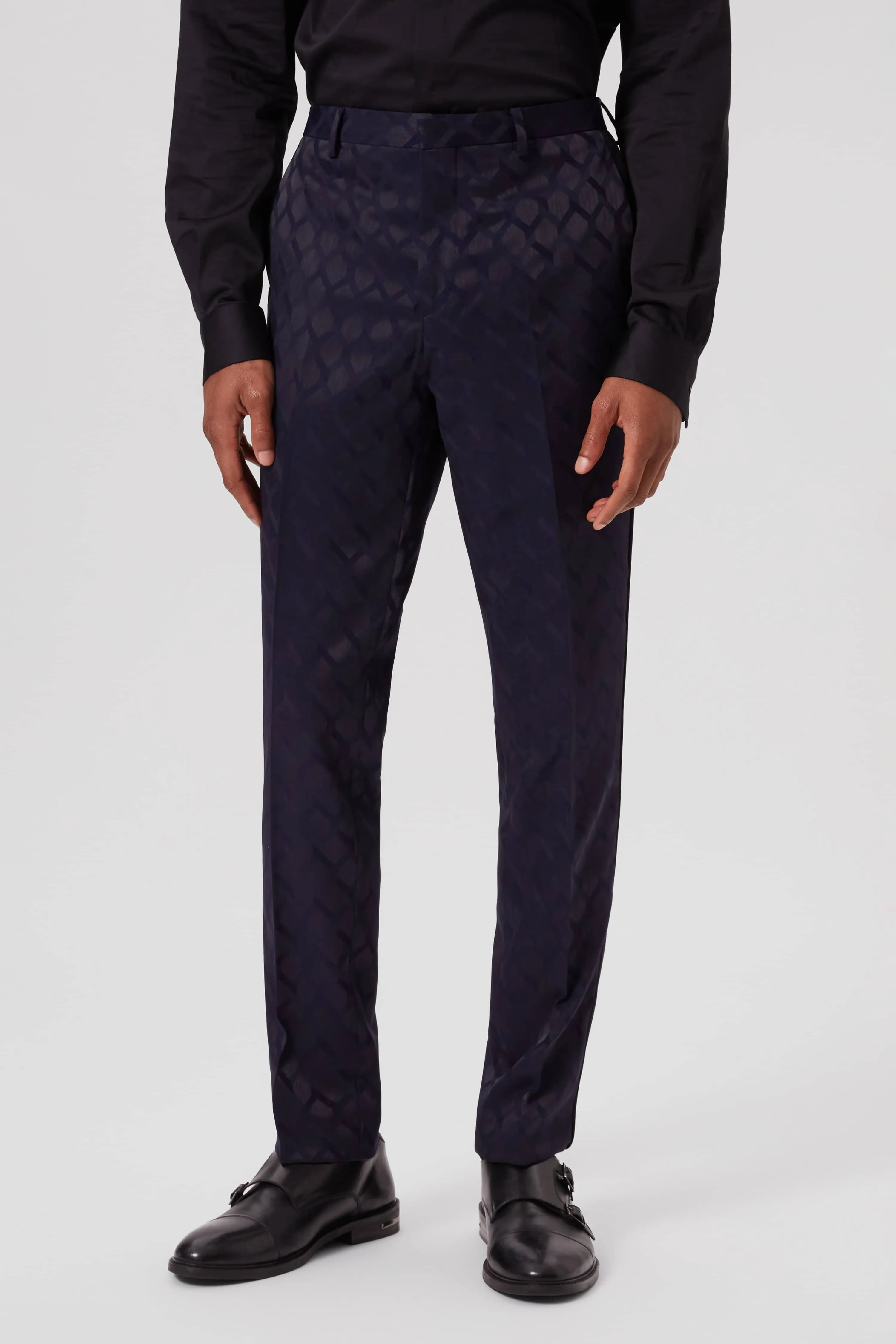 Archer Slim Fit Navy Jacquard Tuxedo Suit - ARCHIVE