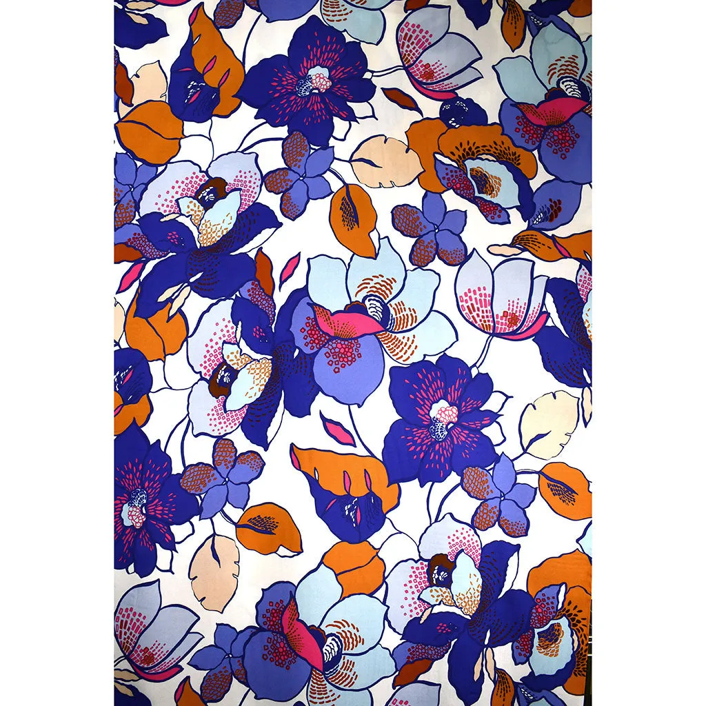 Atelier Jupe Bold Artistic Floral Rayon White/Periwinkle SY