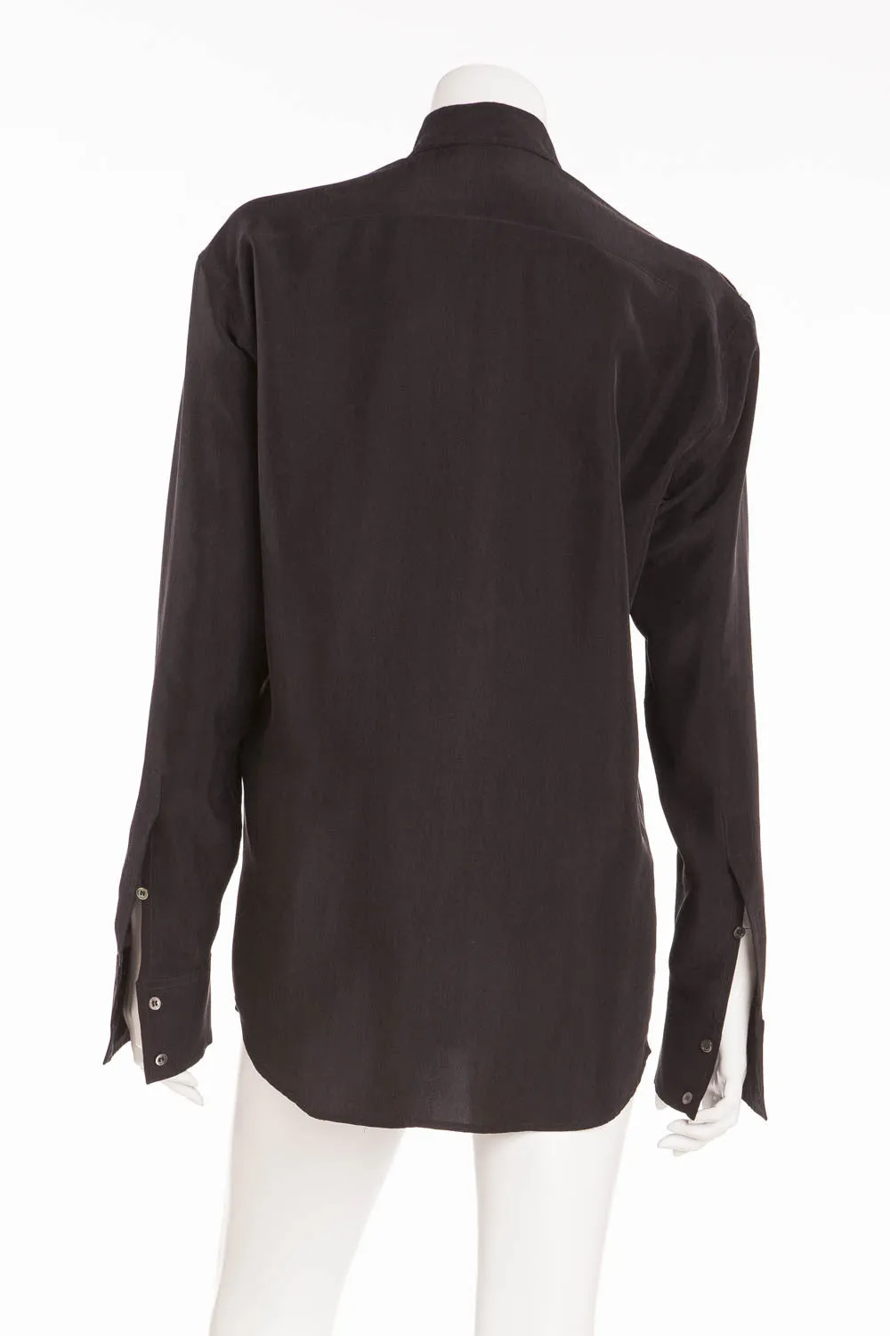 Balmain - Long Sleeve Black Button Up with Gold Trim on Shouders - FR 40