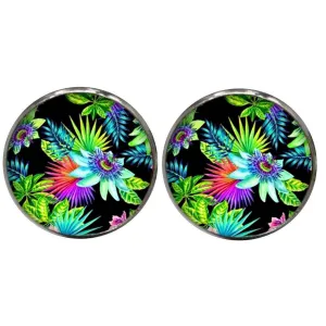 Bassin and Brown Tropical Plants Cufflinks - Black/Green/Blue