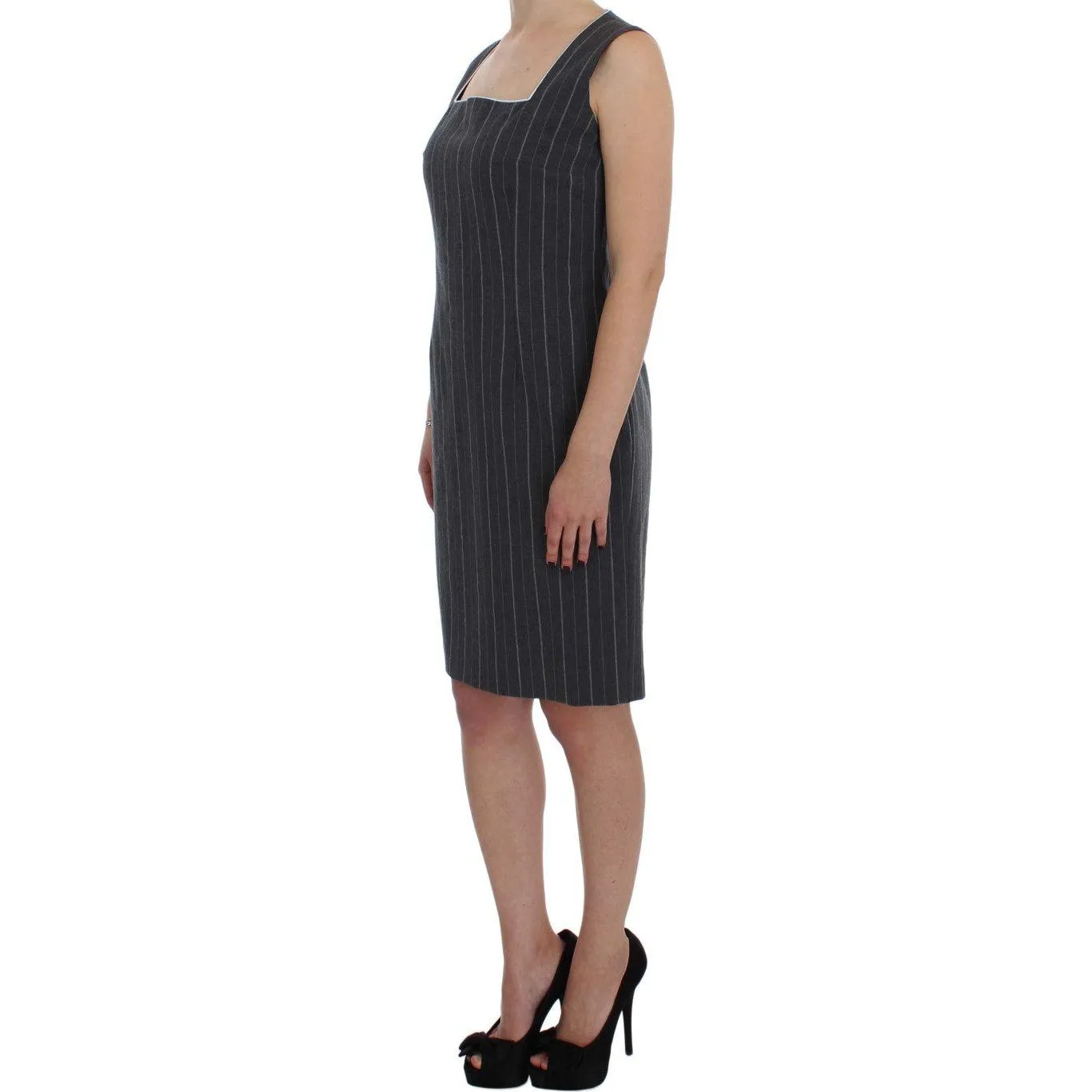 BENCIVENGA Elegant Gray Striped Dress & Blazer Suit Set