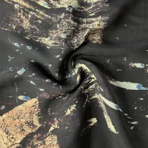 Black Abstract Print Modal Silk Fabric 19565