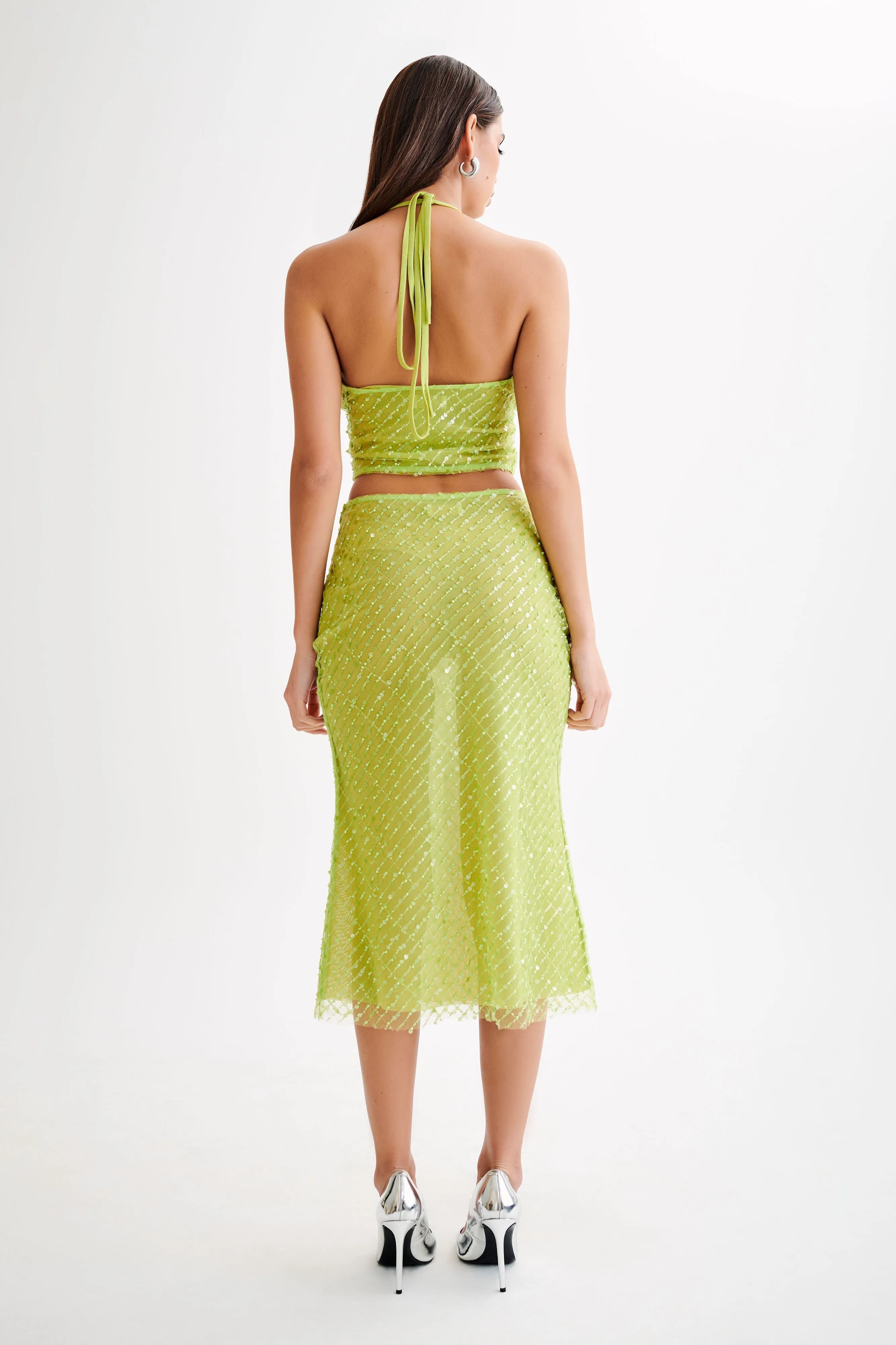 Brynne Sequin Midi Skirt - Parakeet Green