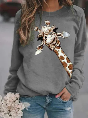 Casual Printed Crew Neck Pullover Tops