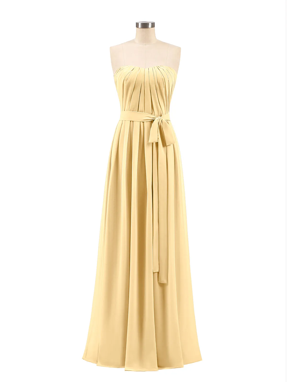 Chiffon Strapless Bridesmaid Gown with Sash-Gold