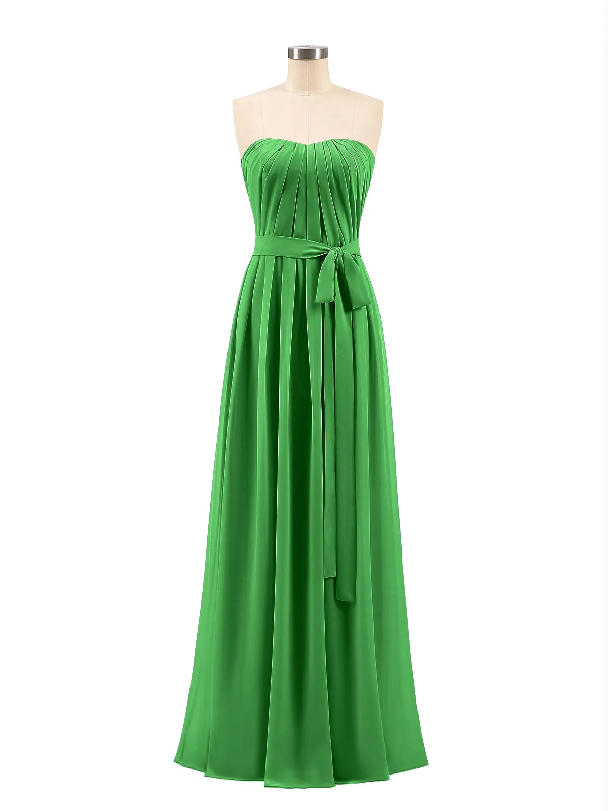 Chiffon Strapless Bridesmaid Gown with Sash-Green Plus Size