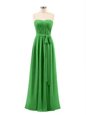 Chiffon Strapless Bridesmaid Gown with Sash-Green Plus Size