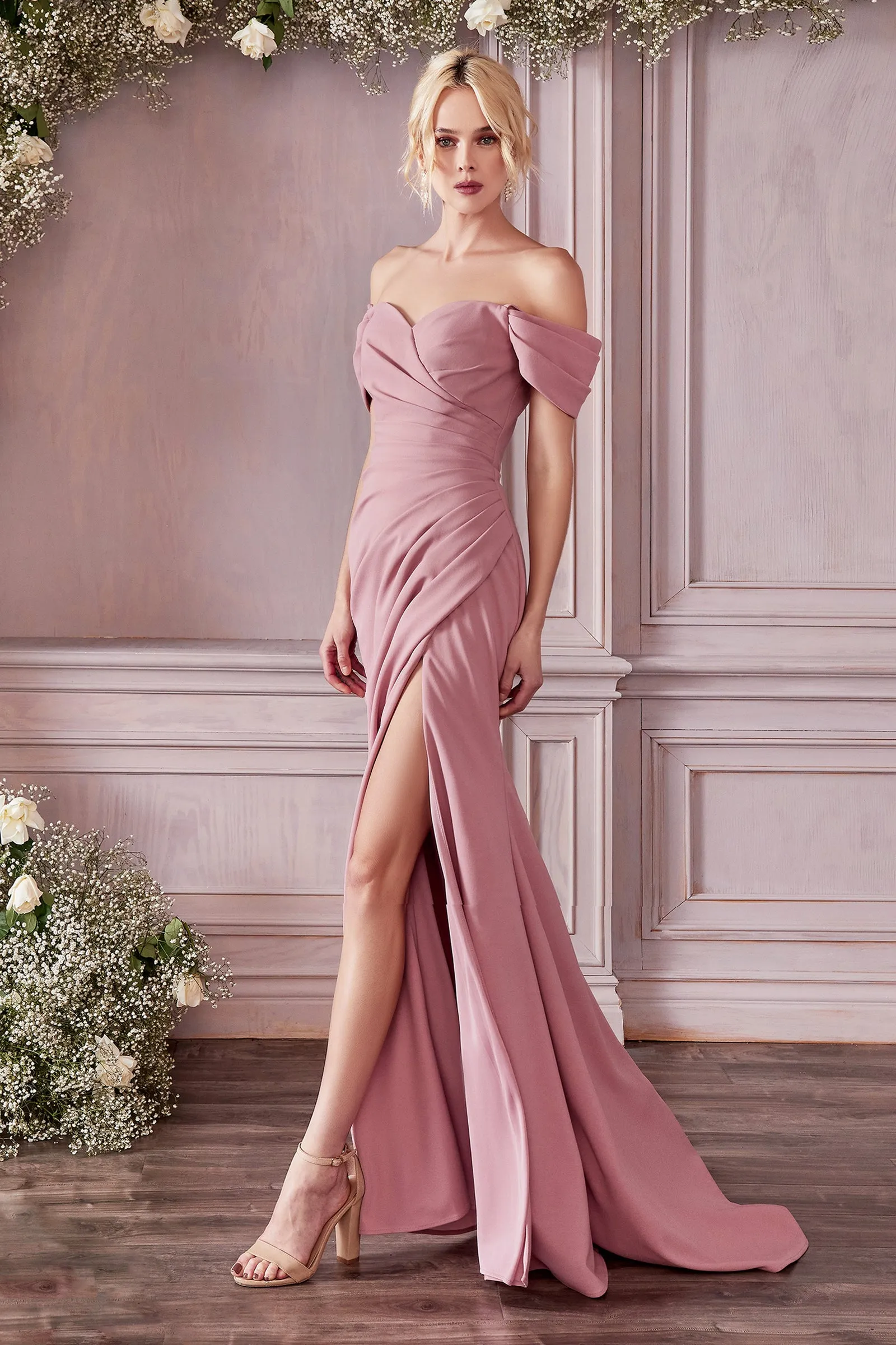 CINDERELLA DIVINE KV1057 Thin Strap Sweetheart Neckline Gown with Slit