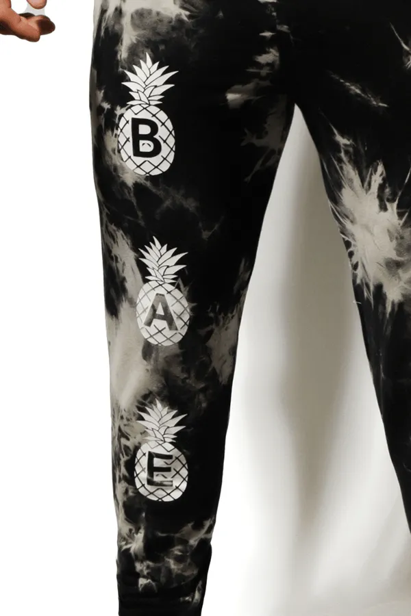 Classic Tapered Ankle Joggers - Black Tie Dye with Pineapple Print