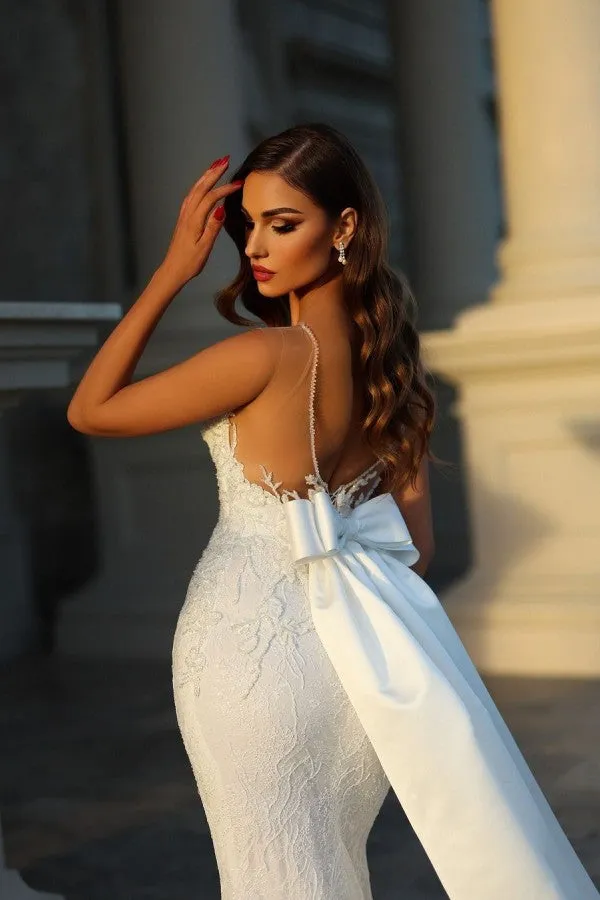 Elegant Long Mermaid Sleeveless Wedding Dresses With Lace