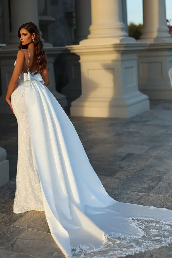 Elegant Long Mermaid Sleeveless Wedding Dresses With Lace