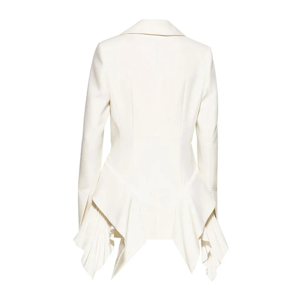 Elegant Shawl Collar Single Button Pleated Peplum Ruffle Cinched Waist Blazer