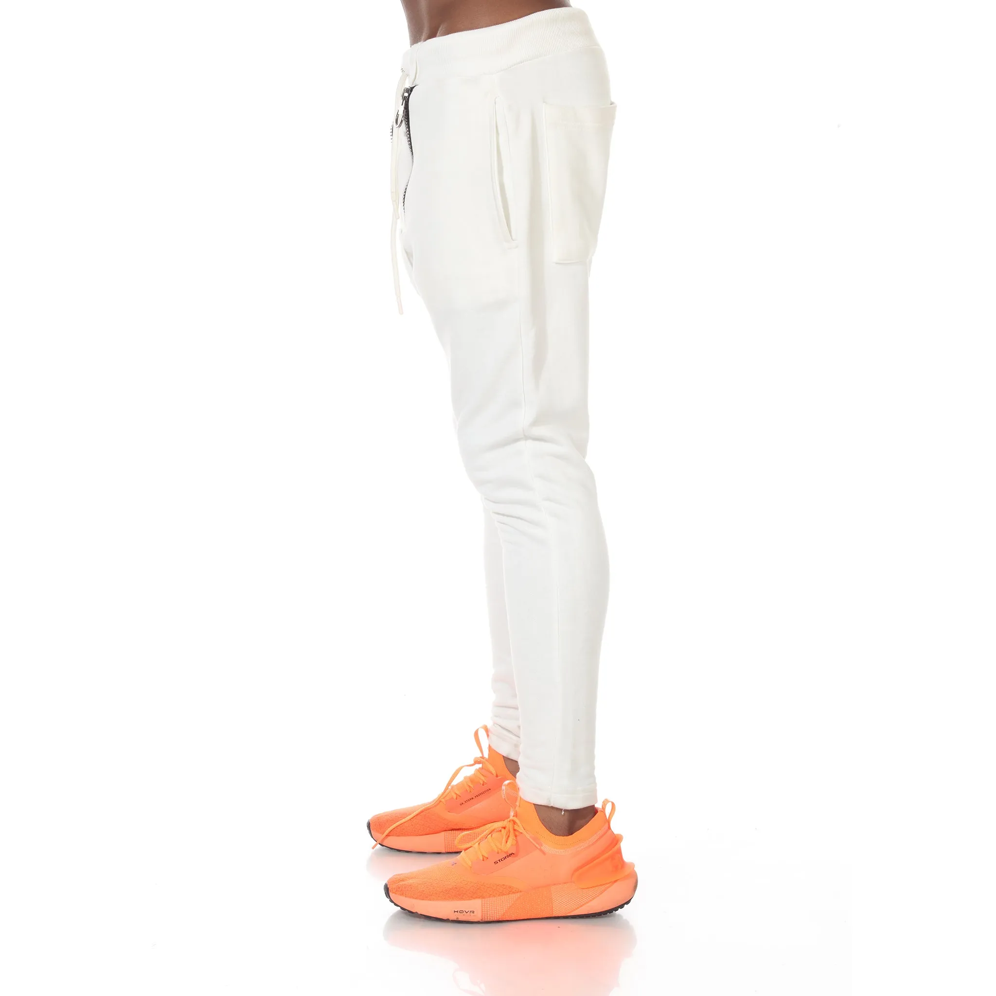 Fashion White Jogger with Zipper on Waist