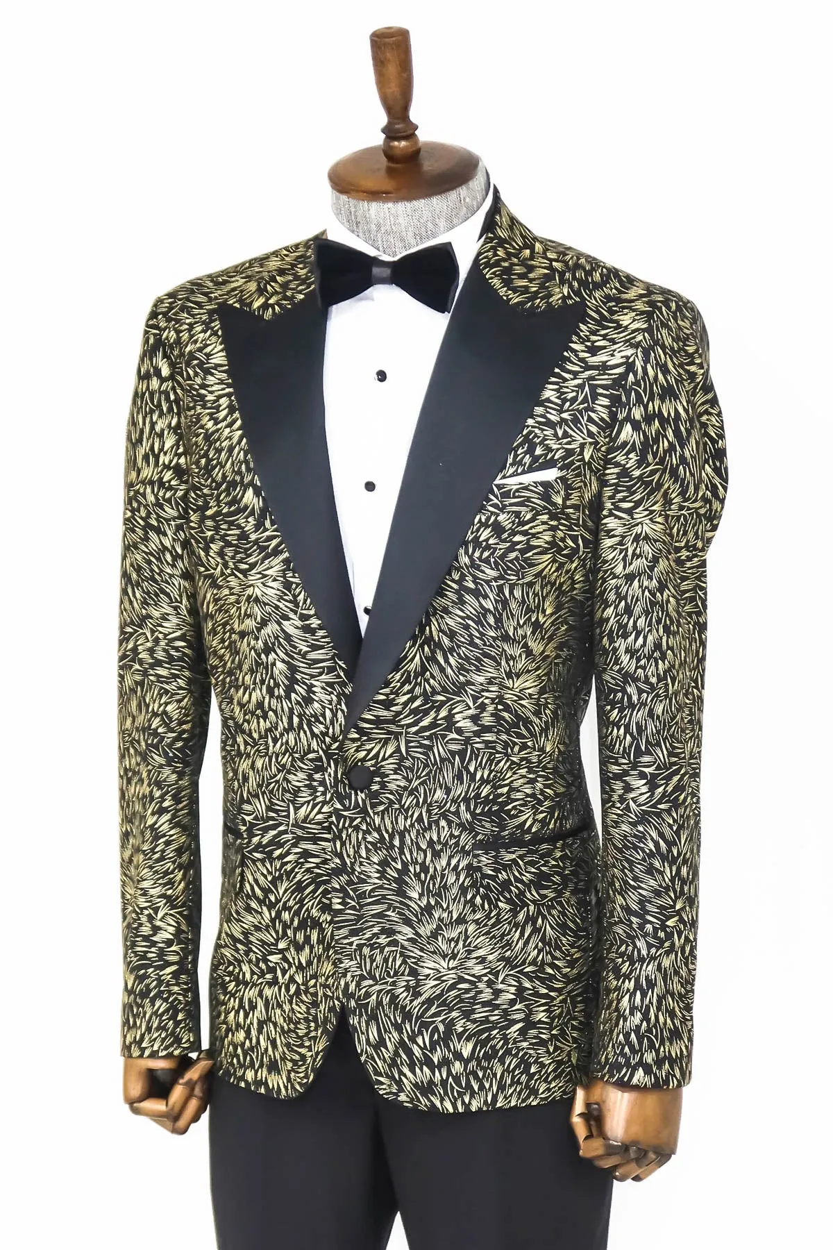 Feather Patterned Slim Fit Black Men Party Blazer - Wessi