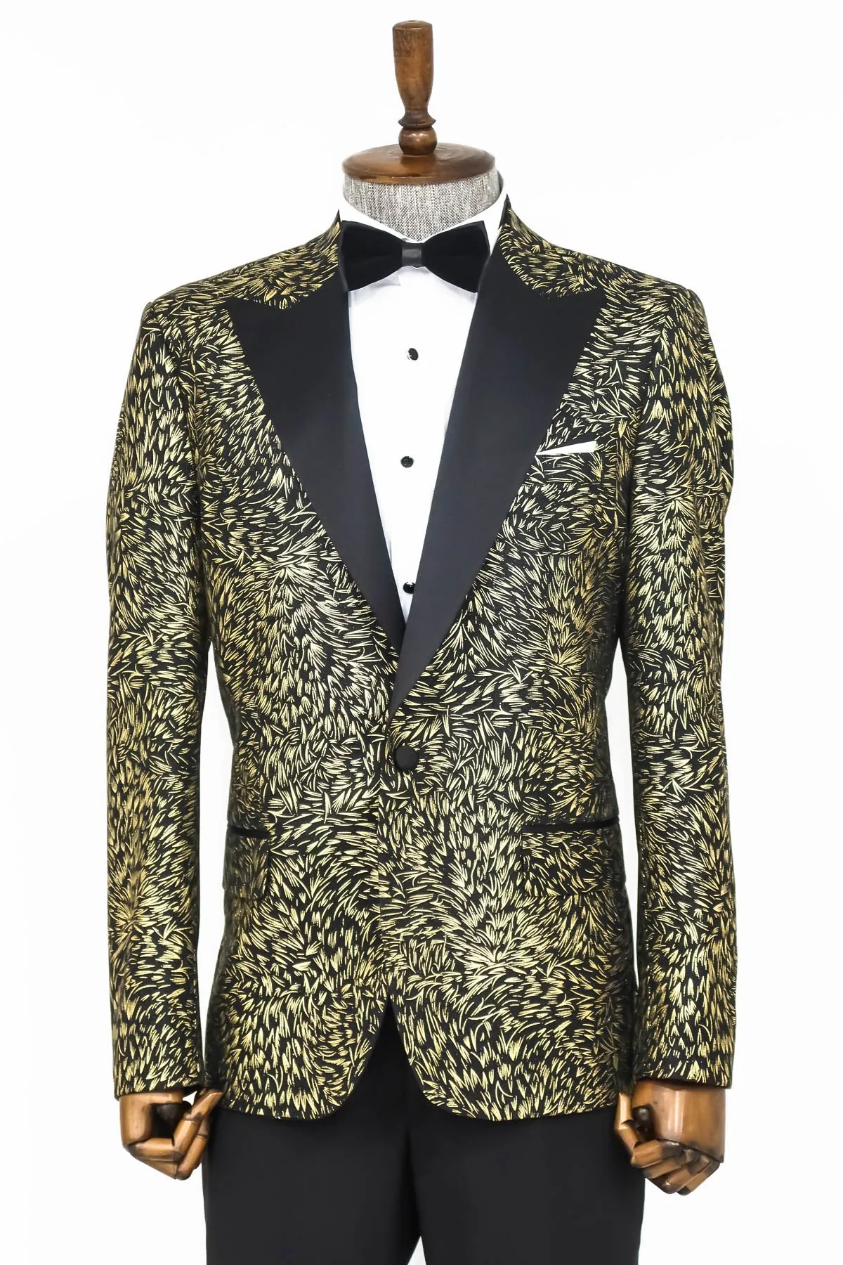 Feather Patterned Slim Fit Black Men Party Blazer - Wessi