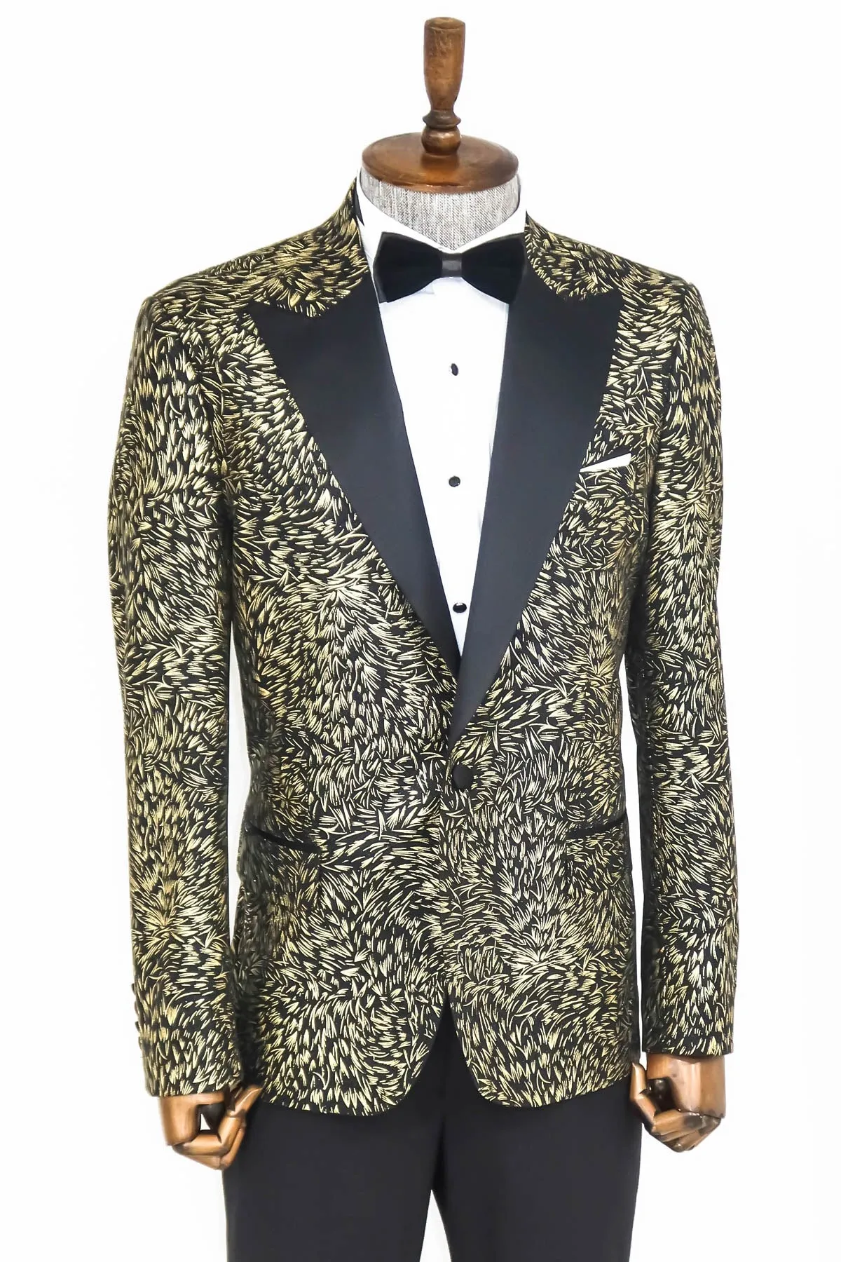 Feather Patterned Slim Fit Black Men Party Blazer - Wessi