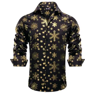 Golden Snowflake Men Long Sleeve Shirt Christmas