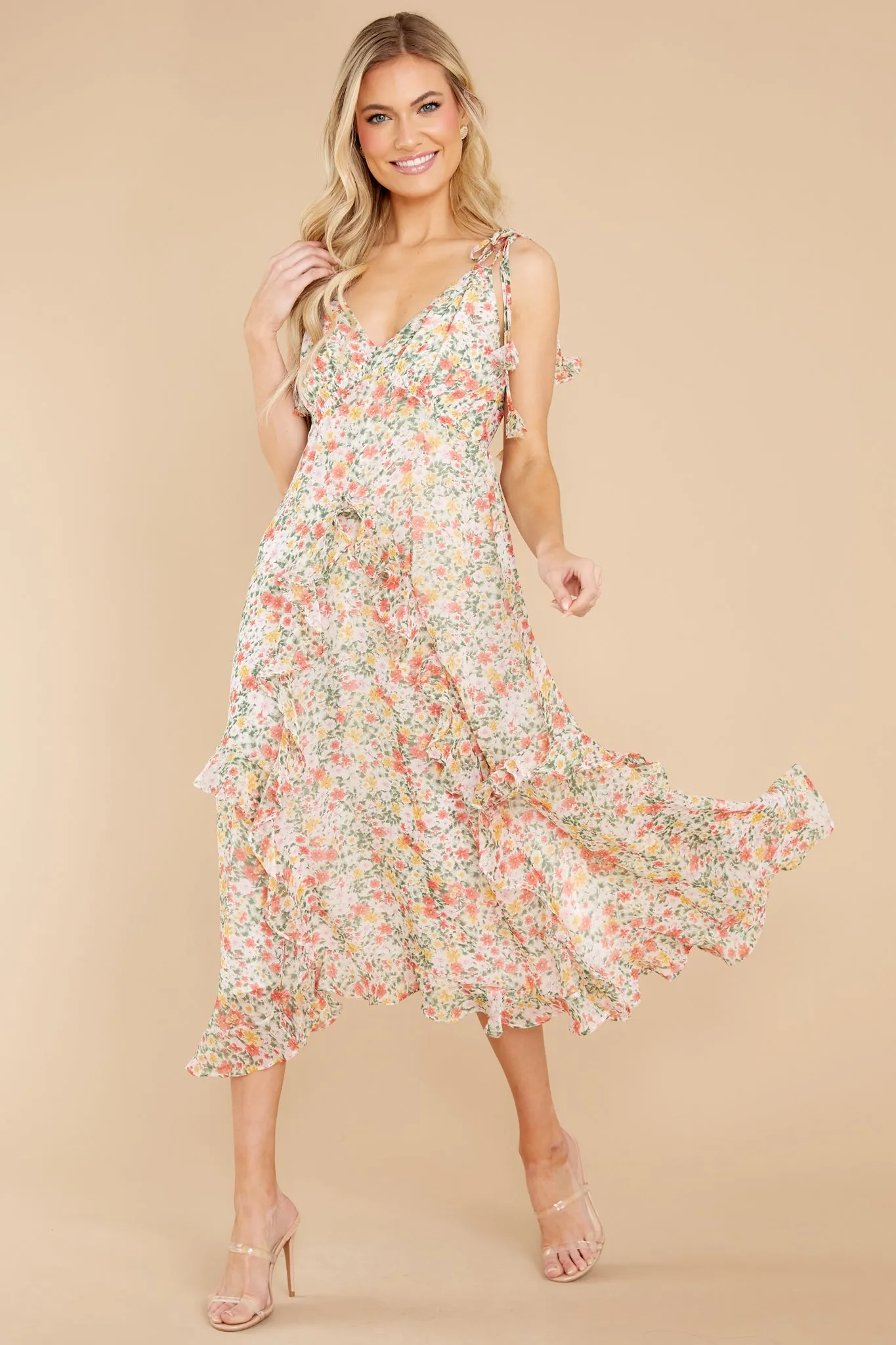 Graceful Intentions Ivory Floral Print Midi Dress