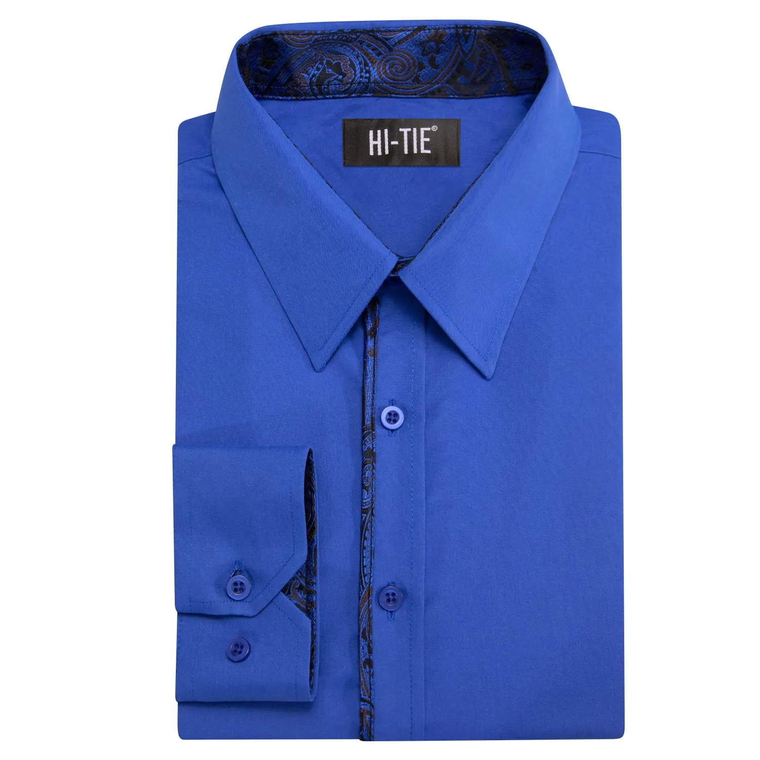 Hi-Tie Button Down Shirt Solid RoyalBlue Shirt with Black Jacquard Collar