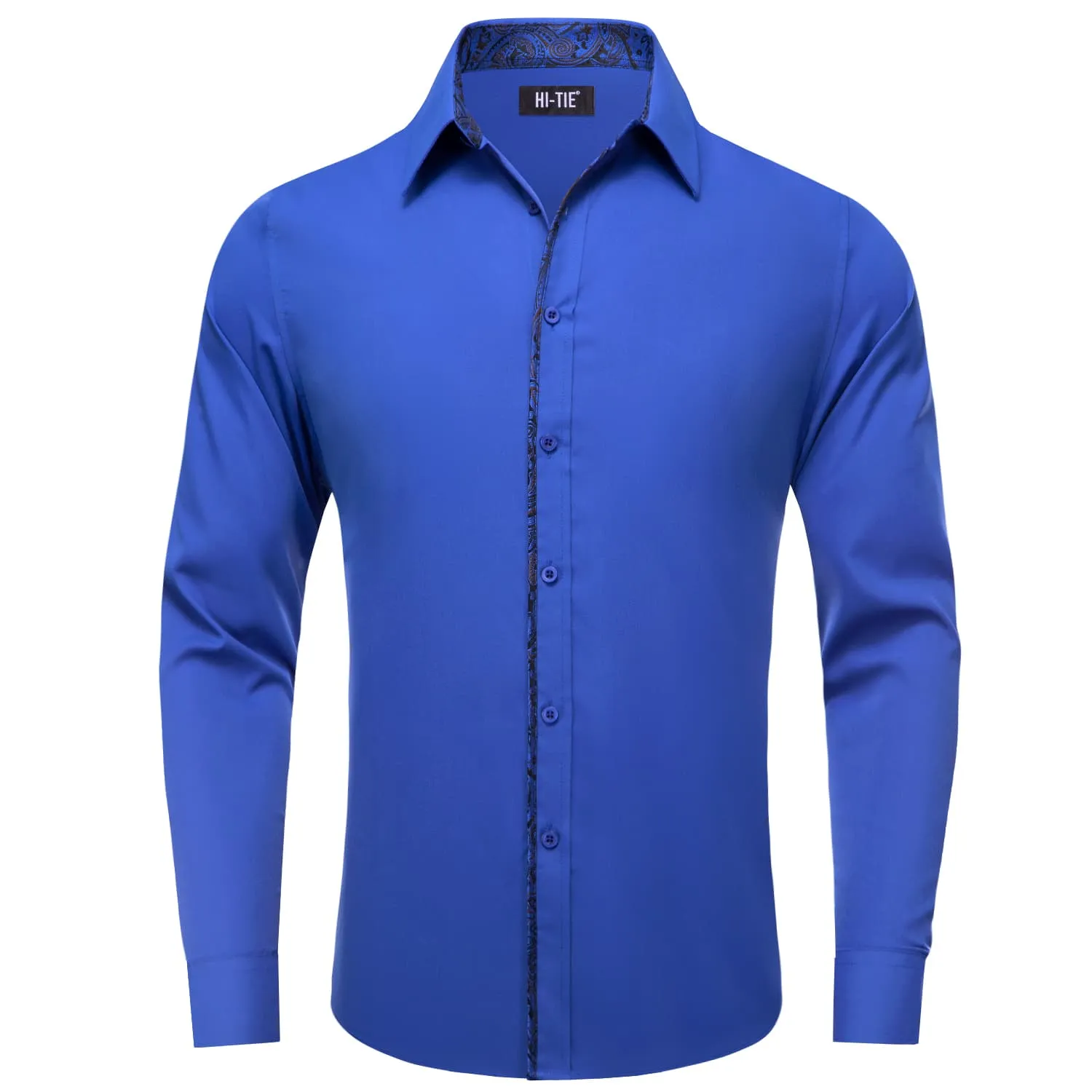 Hi-Tie Button Down Shirt Solid RoyalBlue Shirt with Black Jacquard Collar