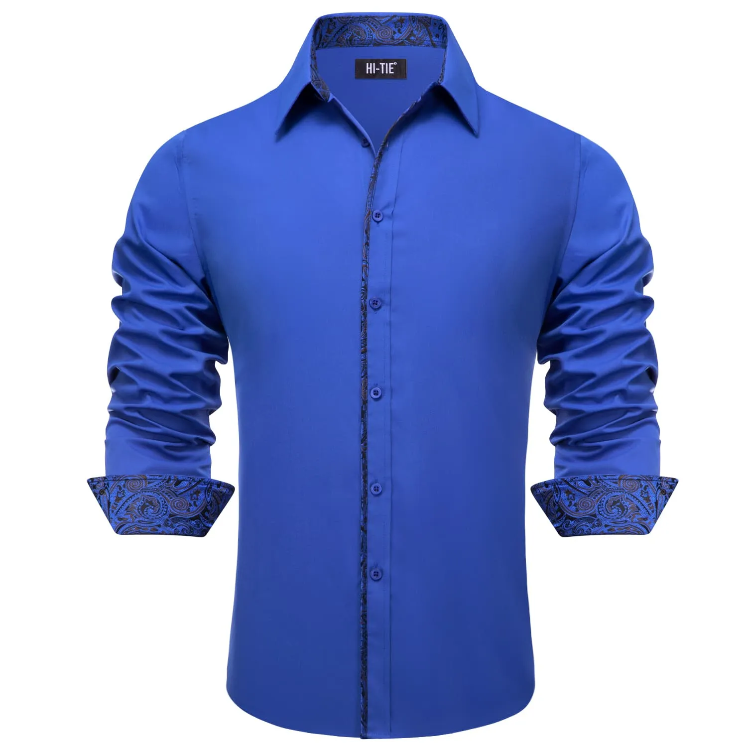 Hi-Tie Button Down Shirt Solid RoyalBlue Shirt with Black Jacquard Collar