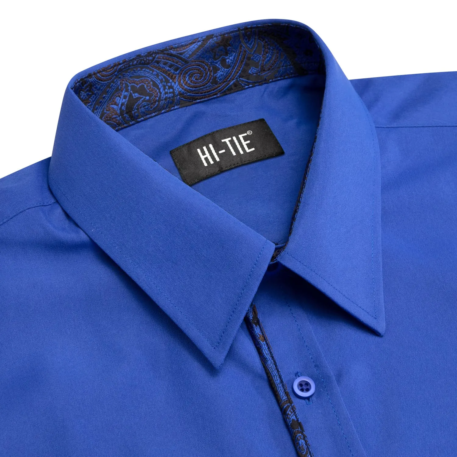 Hi-Tie Button Down Shirt Solid RoyalBlue Shirt with Black Jacquard Collar