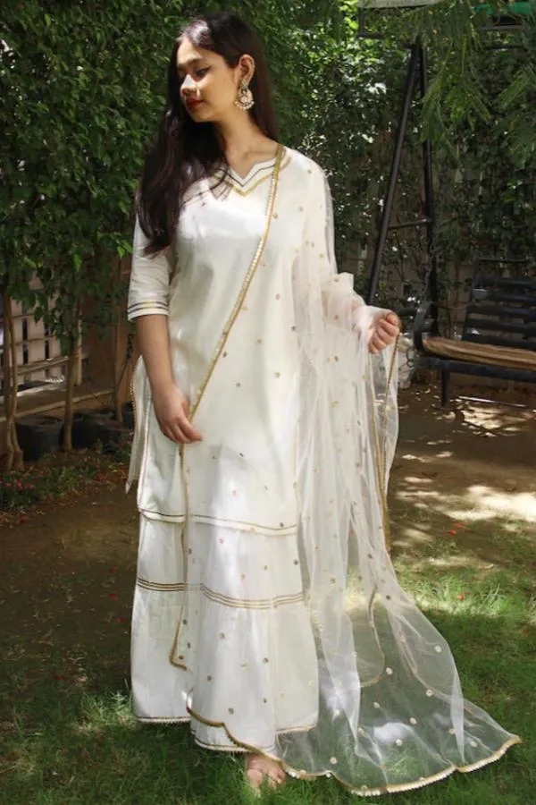 Ivory Maharani Kurti Gharara Set