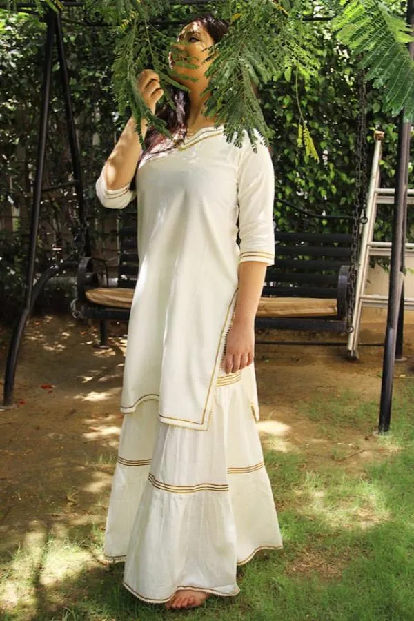 Ivory Maharani Kurti Gharara Set