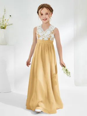 Lace Top Junior Bridesmaid Dresses Gold