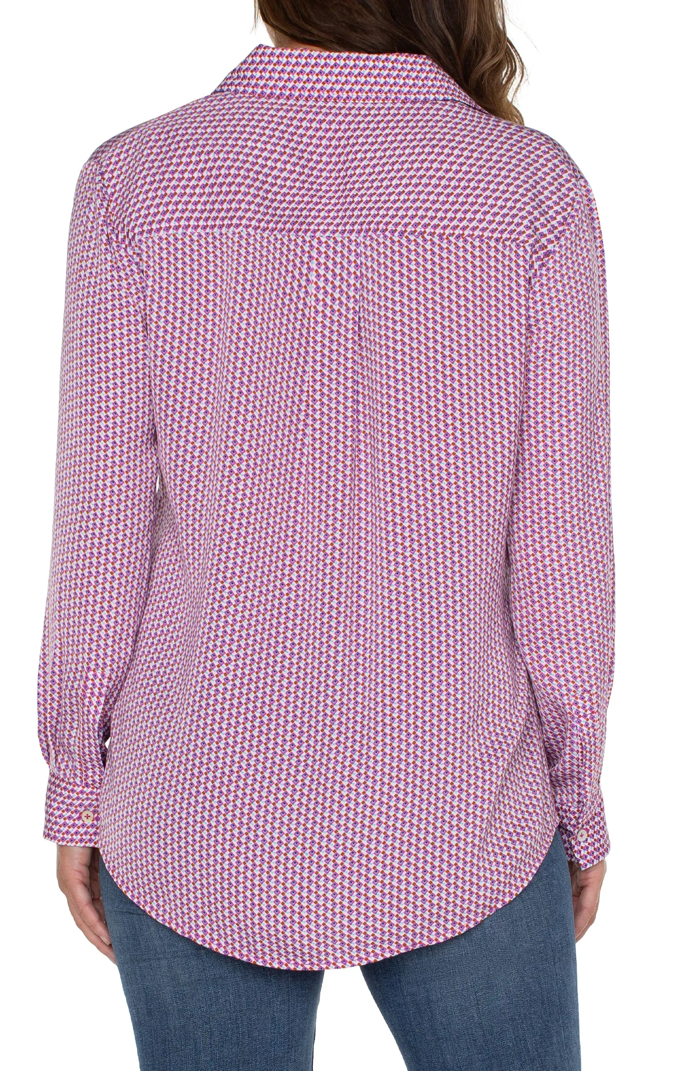 Liverpool Flap Pocket Button Front Blouse (fuchsia geo)