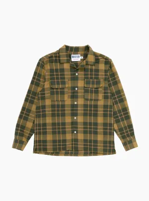 Long Sleeve Camp Collar Olive Plaid