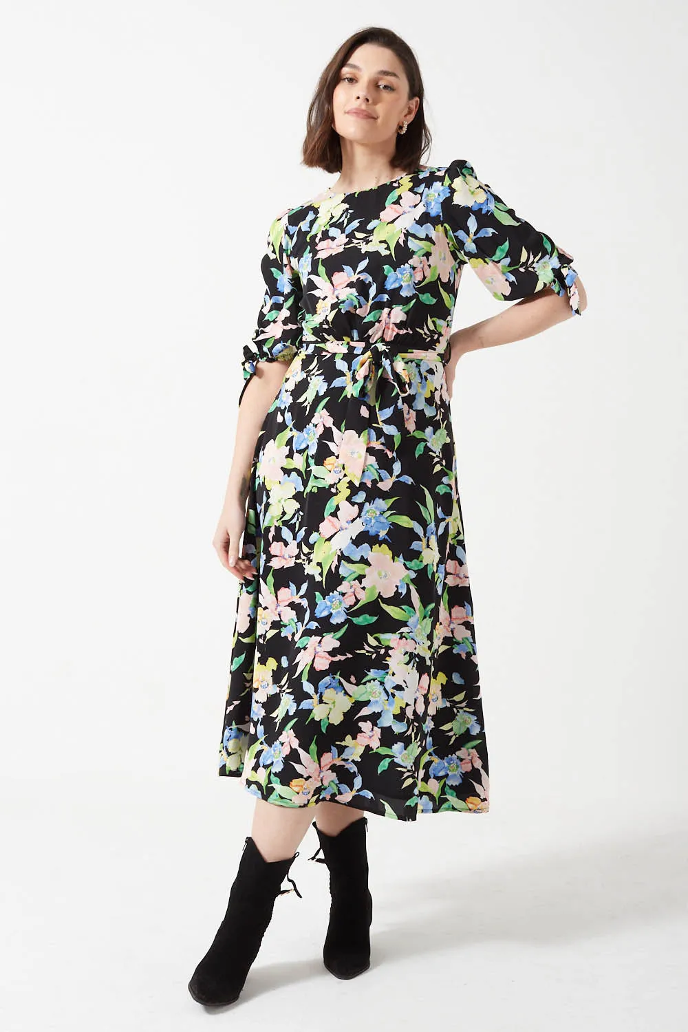 Marc Angelo Hannah Tie Sleeves Midi Dress