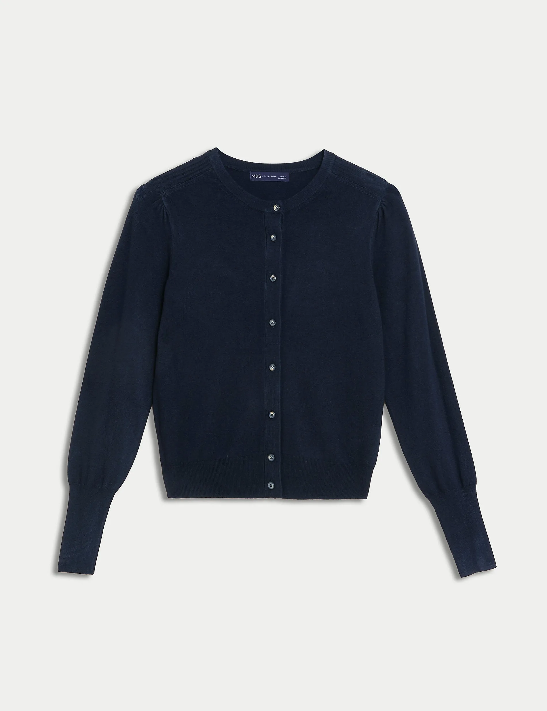 Marks & Spencer Crew Neck Button Front Cardigan, Navy