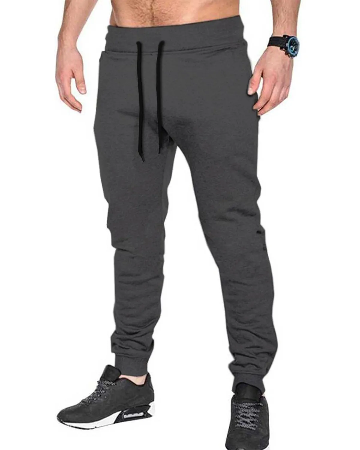 Men Plain Charcoal Black Cuffed Ankles Cotton Jogger TrackPant