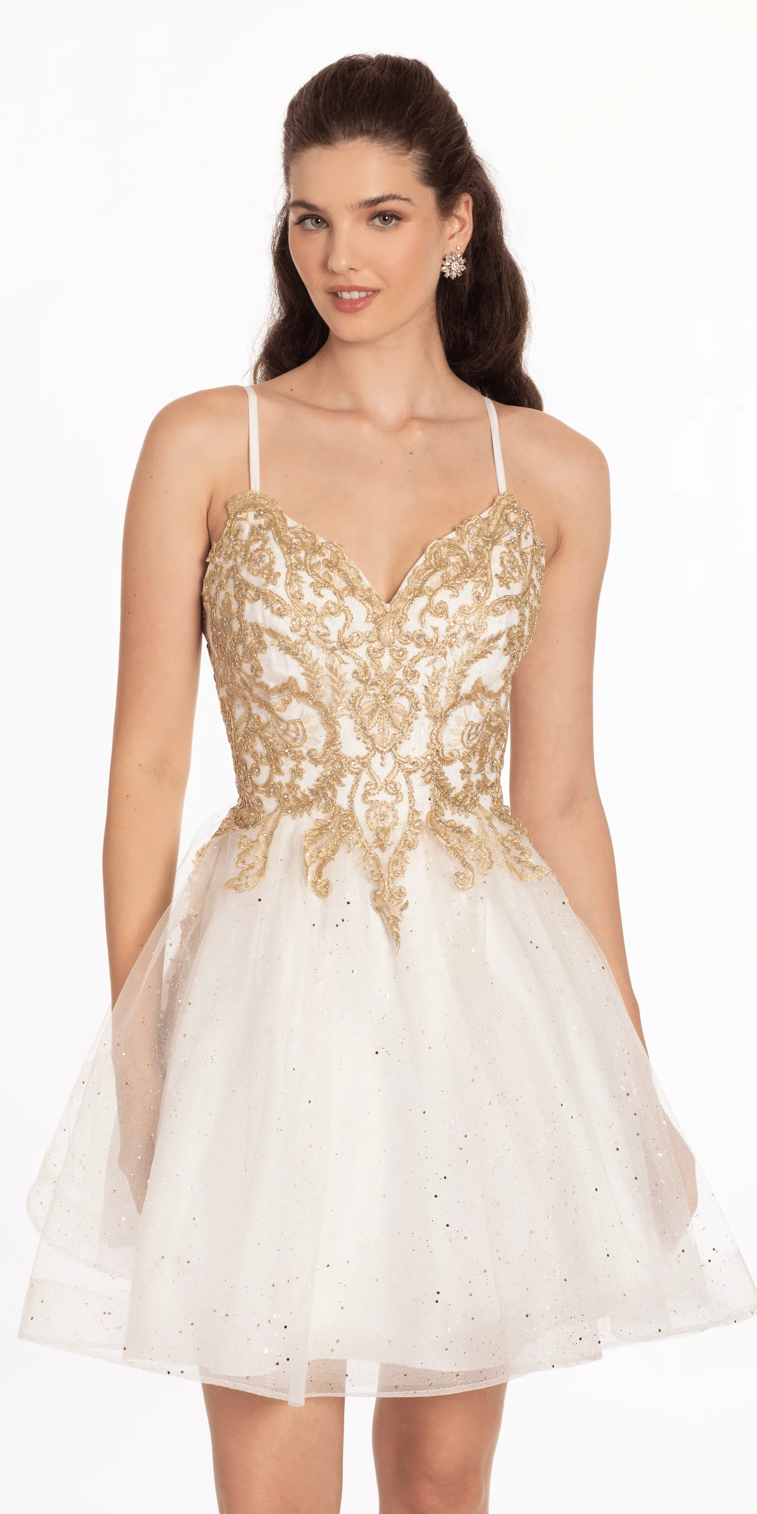 Metallic Embroidered Sweetheart Tulle Fit and Flare Dress