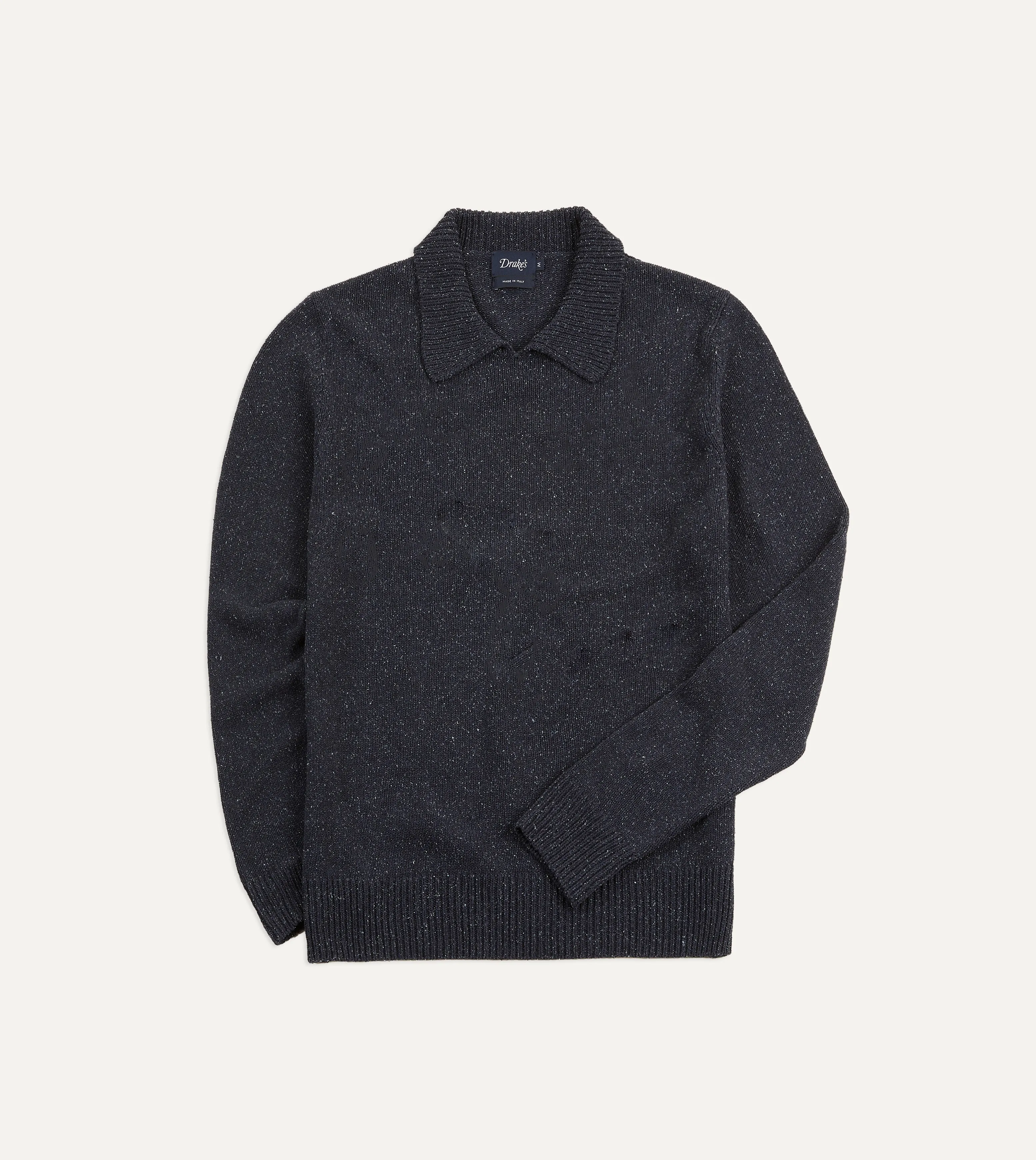 Navy Flecked Silk Ribbed Integral Collar Jumper