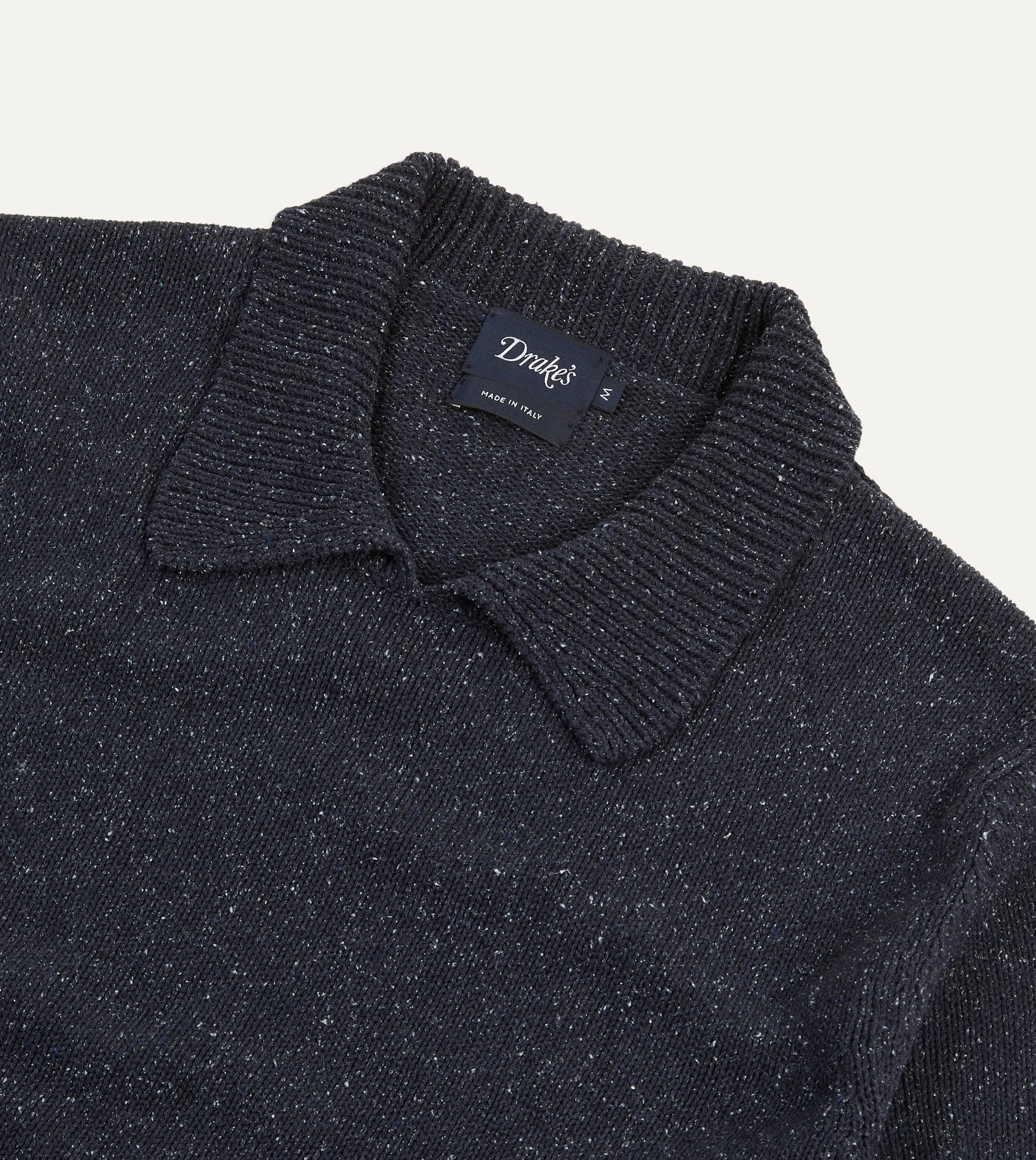 Navy Flecked Silk Ribbed Integral Collar Jumper