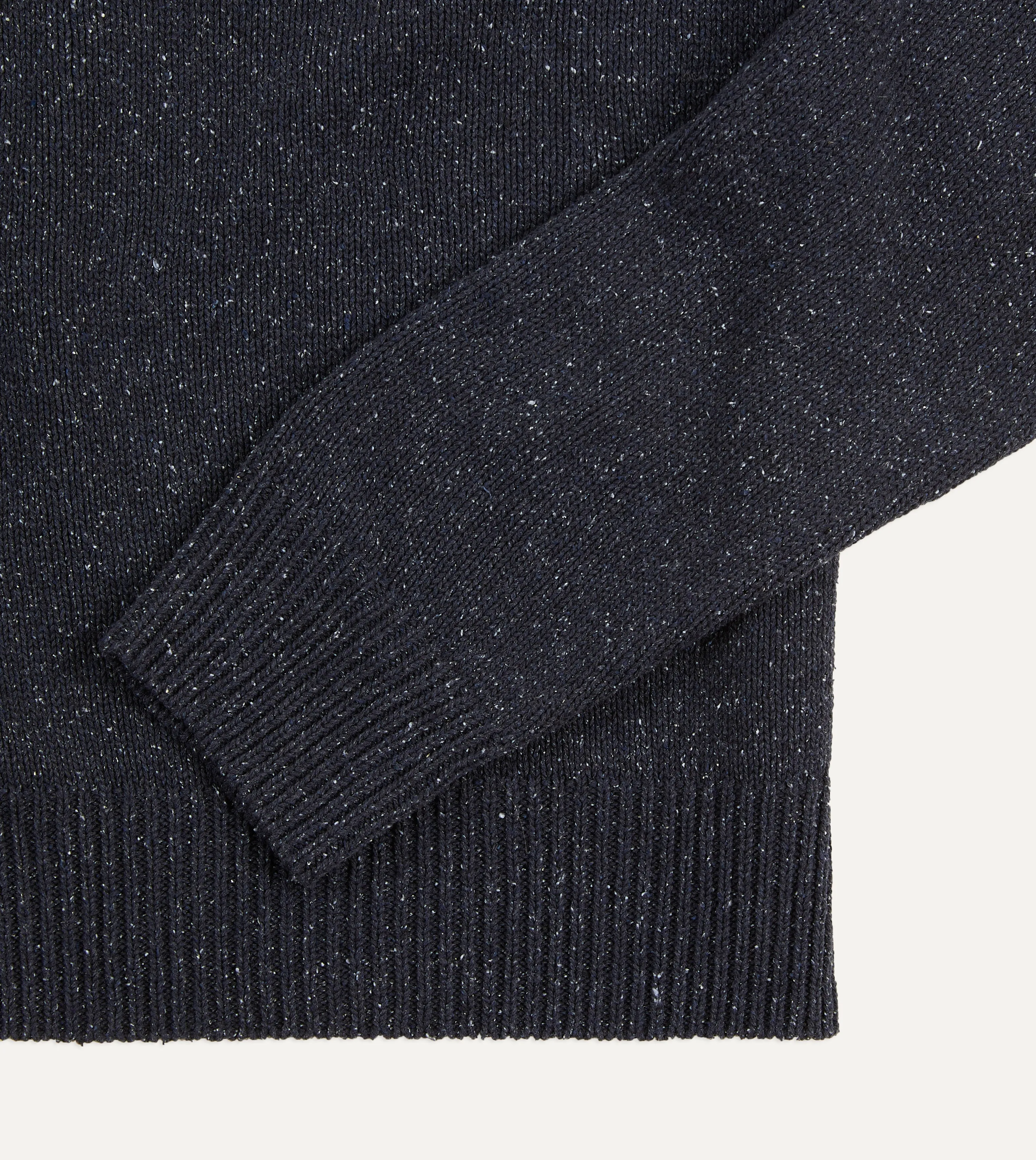 Navy Flecked Silk Ribbed Integral Collar Jumper