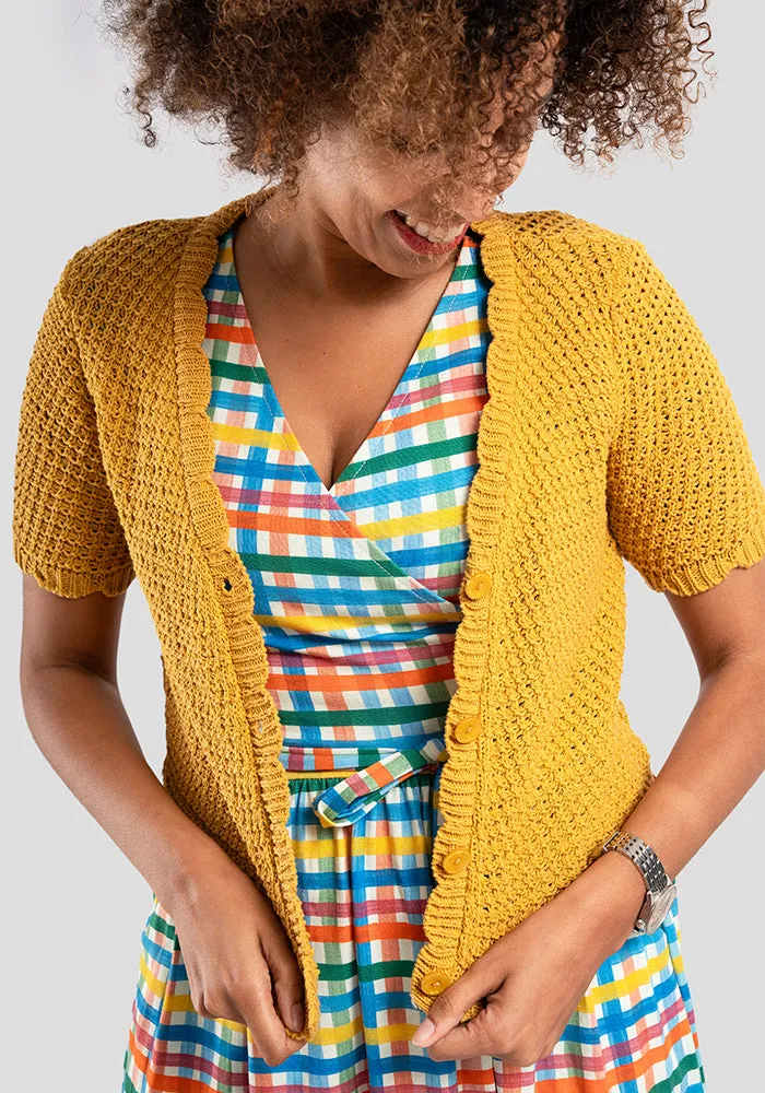 Ochre Scallop Short Sleeve Cardigan