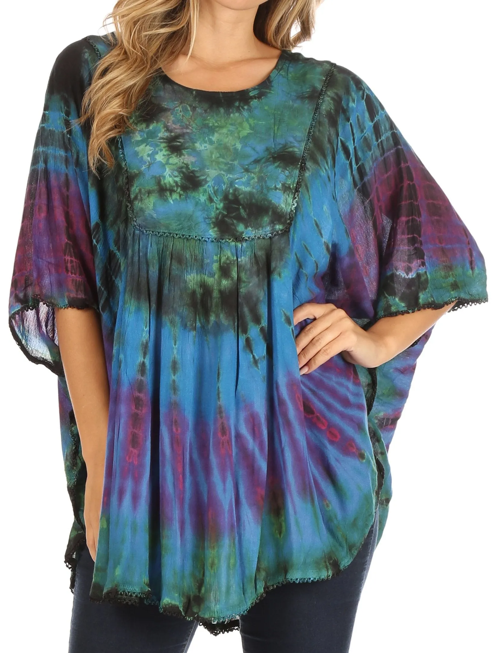 Sakkas Sunia Tie Dye Caftan Sleeve Blouse | Cover Up