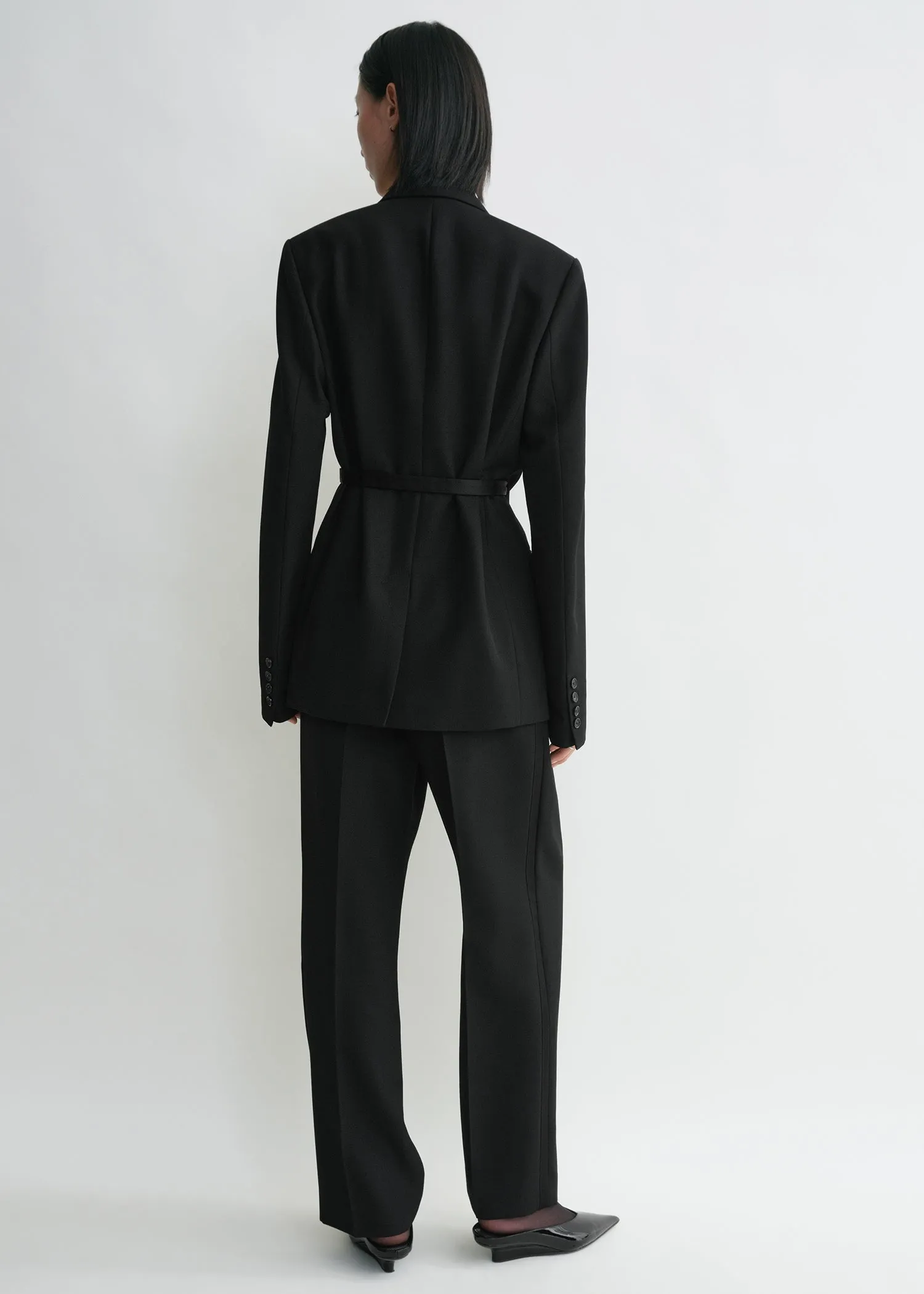 Satin-lapel wrap blazer black