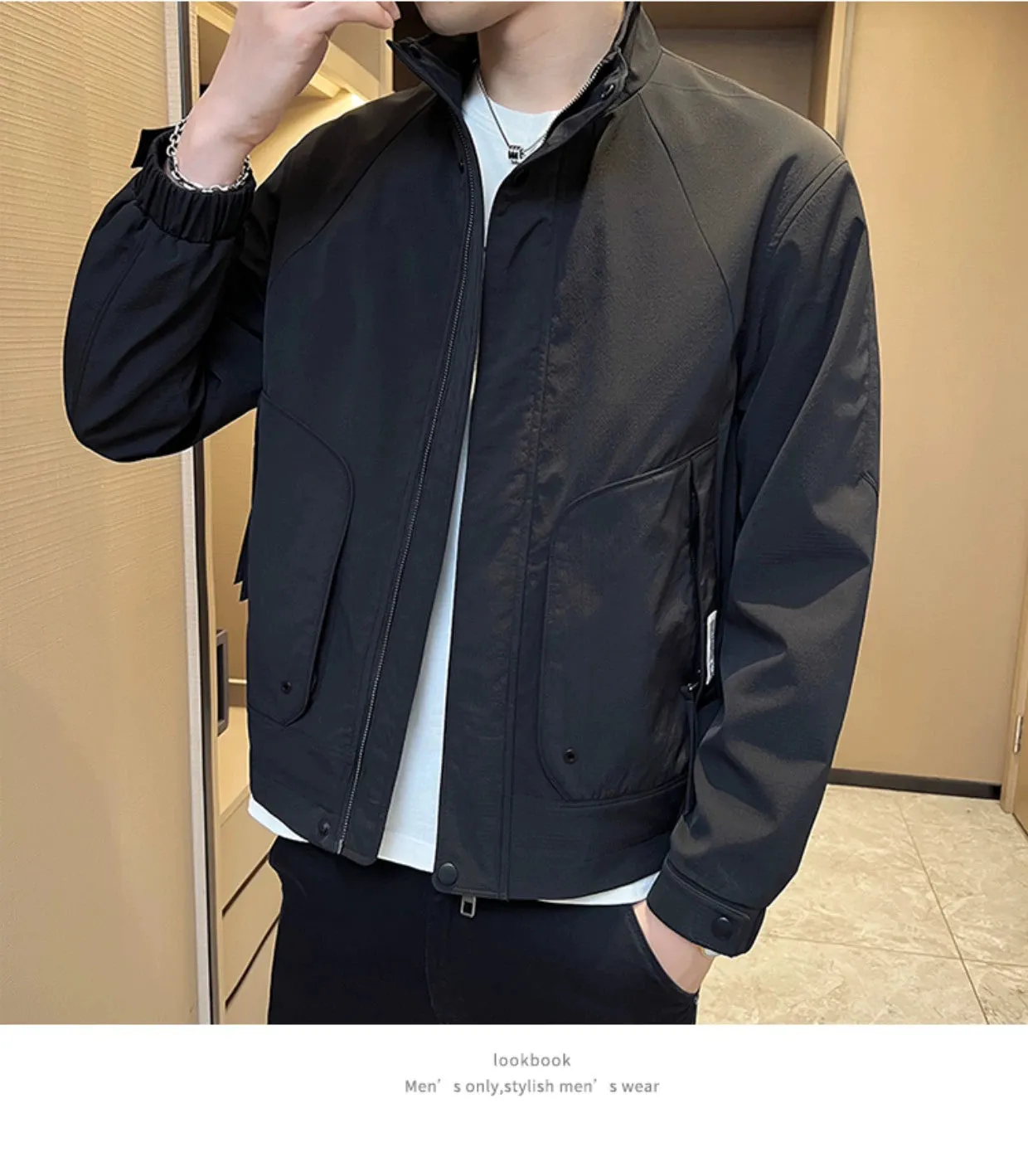 Stand Collar Casual Outerwear Men's Spring 2024 New Trendy Korean Style High Sense Casual All-matching Men's Cargo Jacket