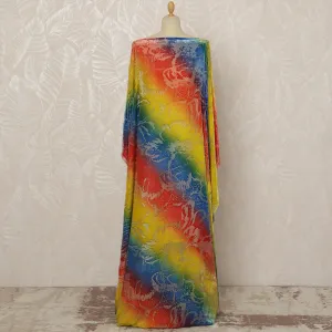 Traditional Somali Dirac Silk Blended Velvet Chiffon Fabric in Rainbow Multicolor with Abstract Design, 3.5 Meters, 140 cm Width-D20594