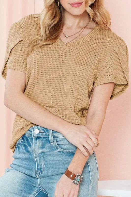 Tulip Sleeve Waffle Knit Top