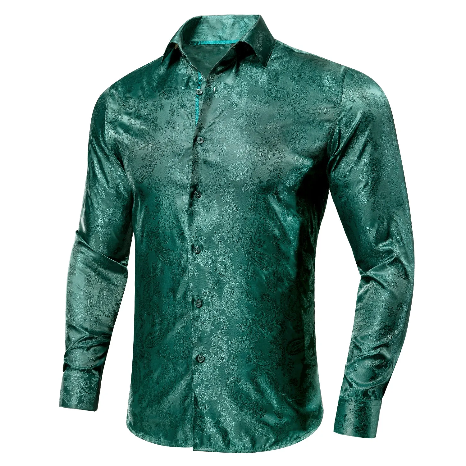 Turquoise Green Paisley Silk Men's Shirt