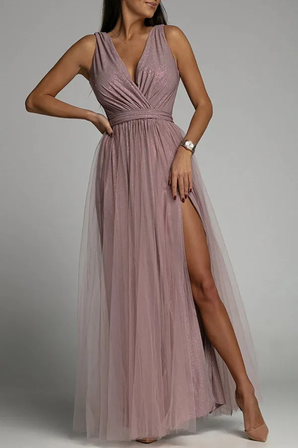 V Neck Graceful Backless Maxi Dress