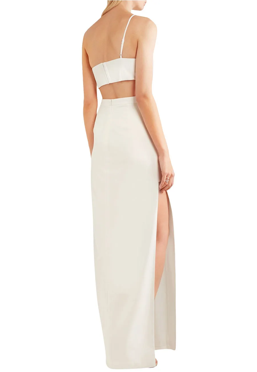 White One Shoulder Cutout Asymmetrical Crepe Dress